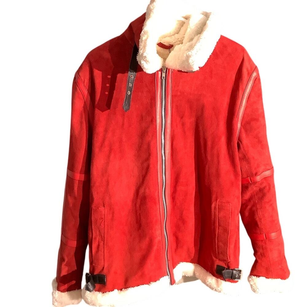 Real Leather Bright Red Suede Jacket Men’s L NWT — Aviator, Y2K, Statement